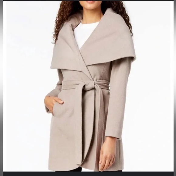 Tahari womens Double Face Wool Blend Wrap Coat With Oversized Collar - Picture 9 of 16